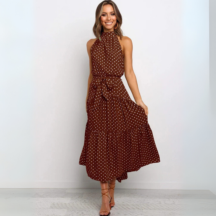 Robe midi ajustée et évasée à pois