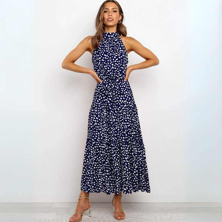 Robe midi ajustée et évasée à pois