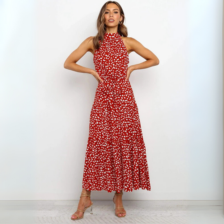 Robe midi ajustée et évasée à pois