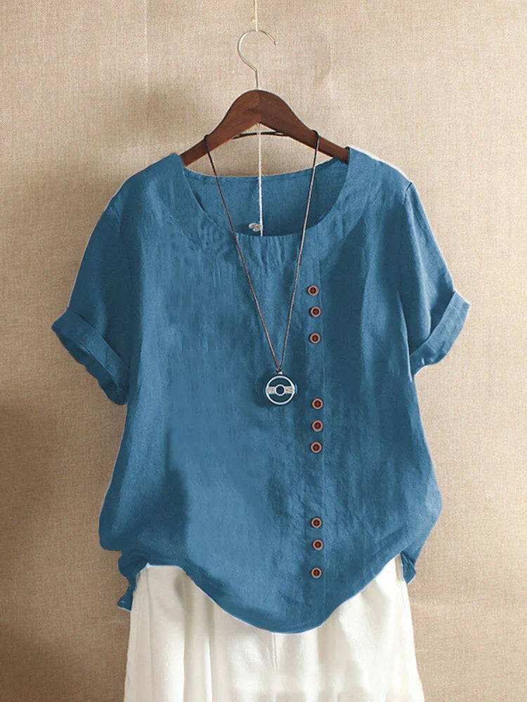 Verana – Blouse élégante en coton à manches courtes et détails de boutons