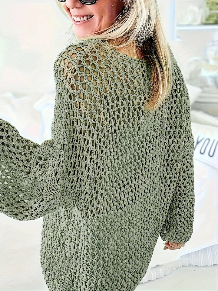 Pull bohème en résille pour femme avec manches trois quarts