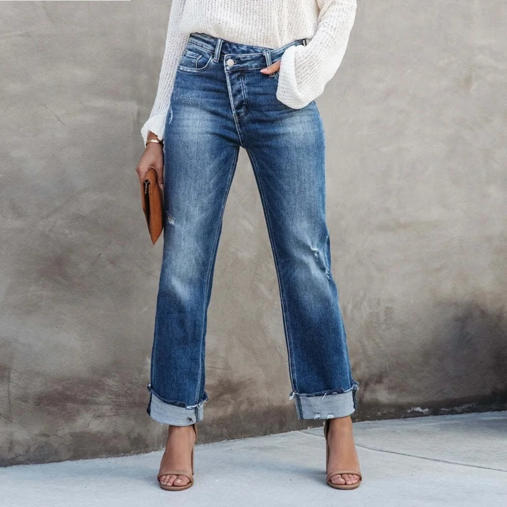 Pantalon en jean taille haute confortable pour femme