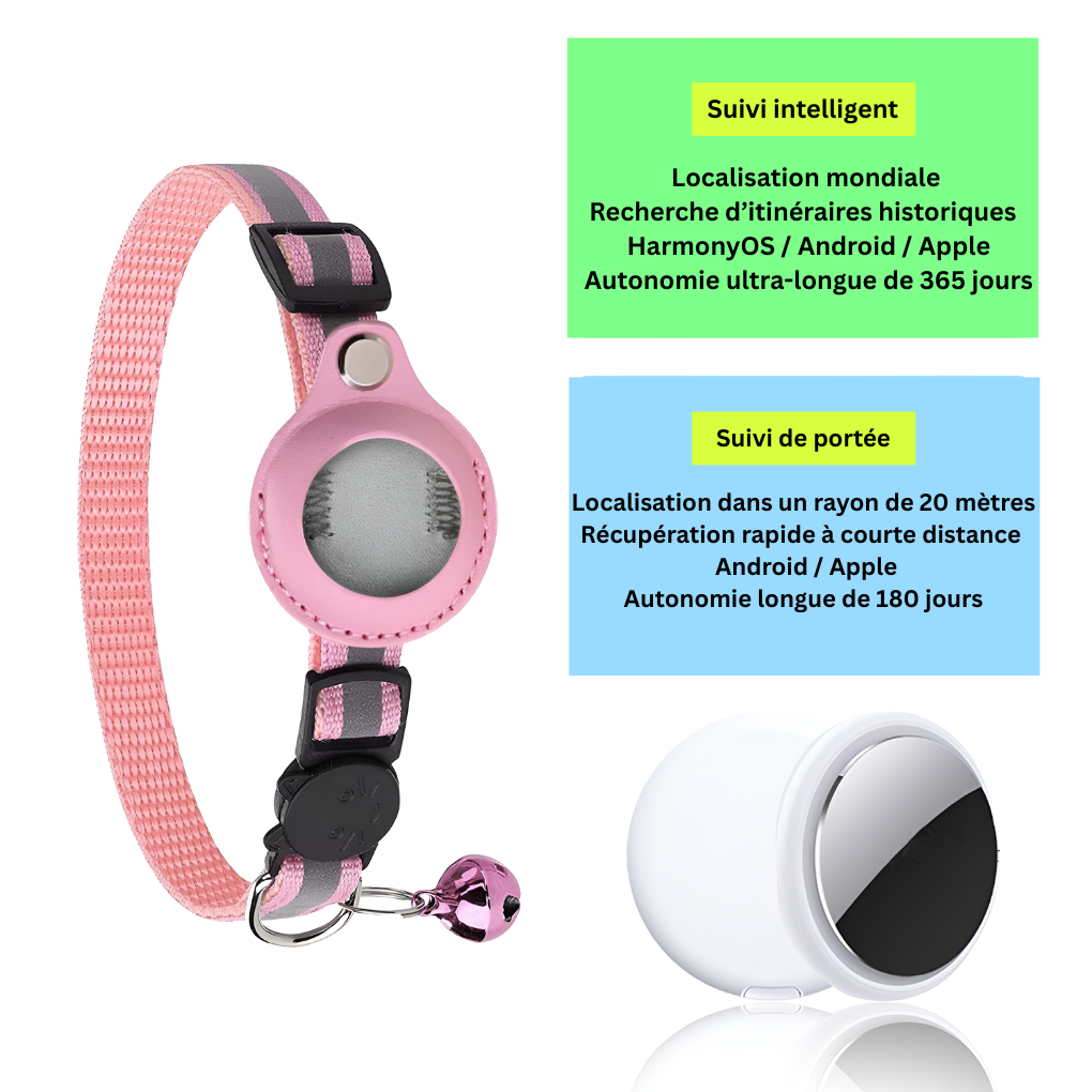 Collier GPS pour chat avec design réfléchissant