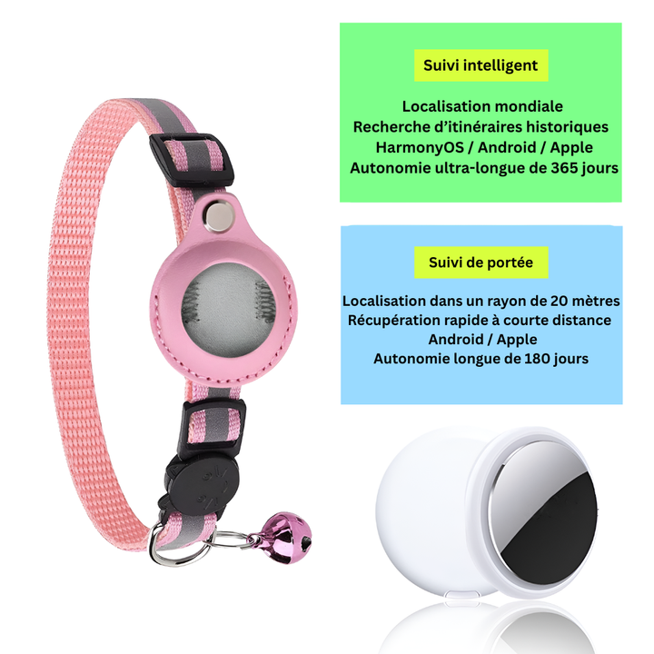Collier GPS pour chat avec design réfléchissant