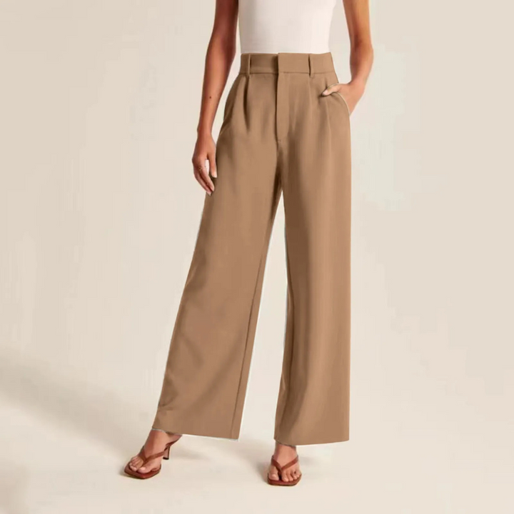 Pantalon taille haute plissé en lin
