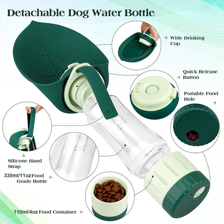 Bouteille d'eau et de nourriture portable pour chiens avec design 2 en 1