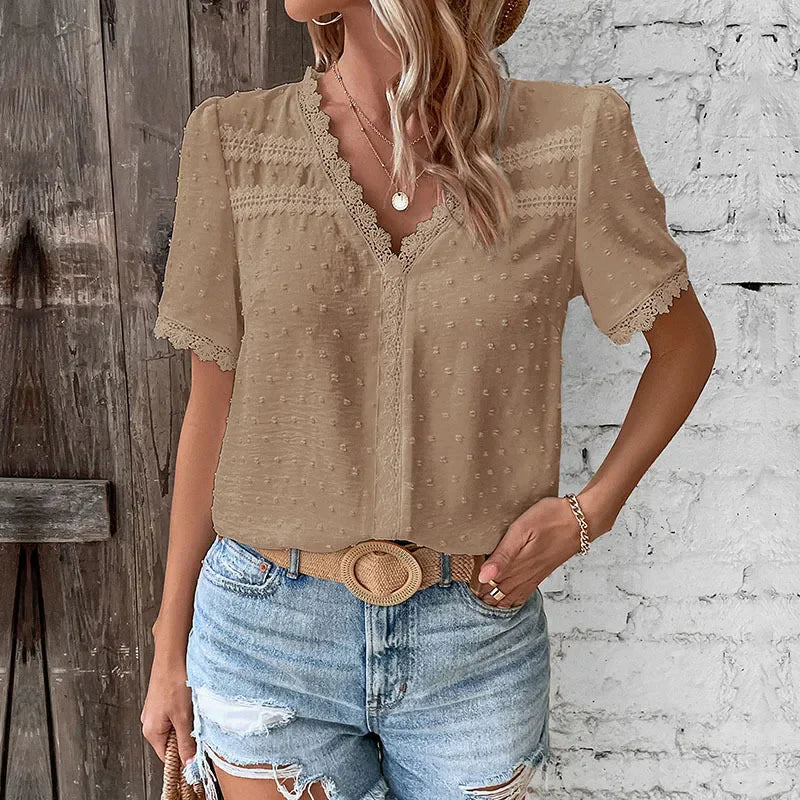 Blouse à manches courtes en dentelle