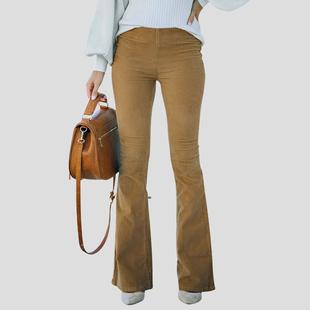Pantalon taille haute en velours côtelé vintage pour femme