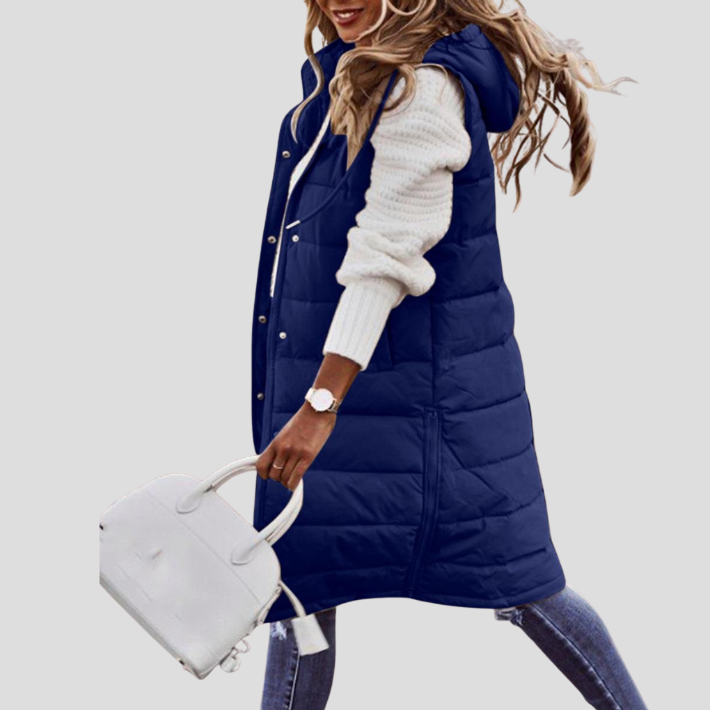 Bodywarmer long à capuche pour femme