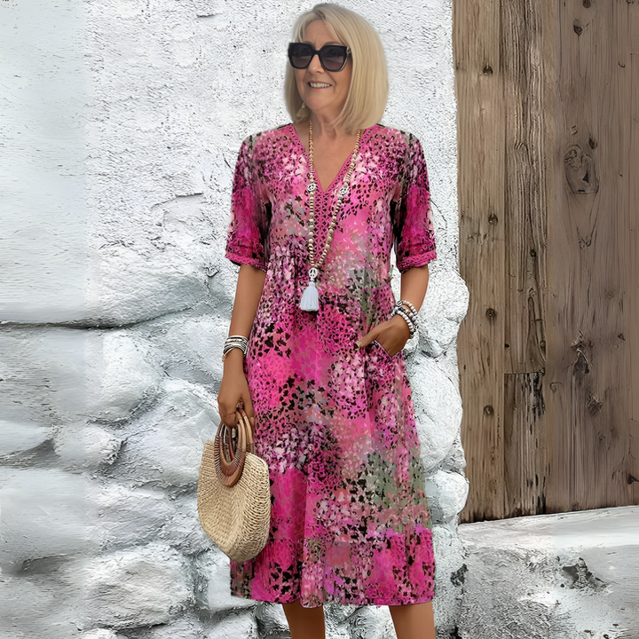 Robe mi-longue à col en V souple pour femme