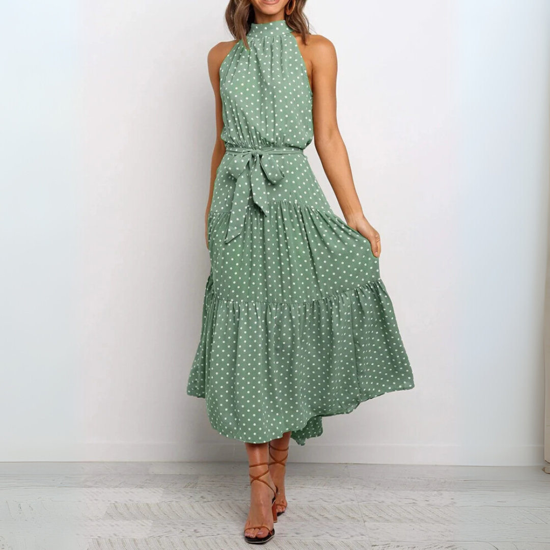 Robe midi ajustée et évasée à pois