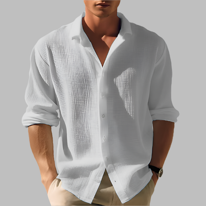 Chemise légère en coton et lin uni pour homme