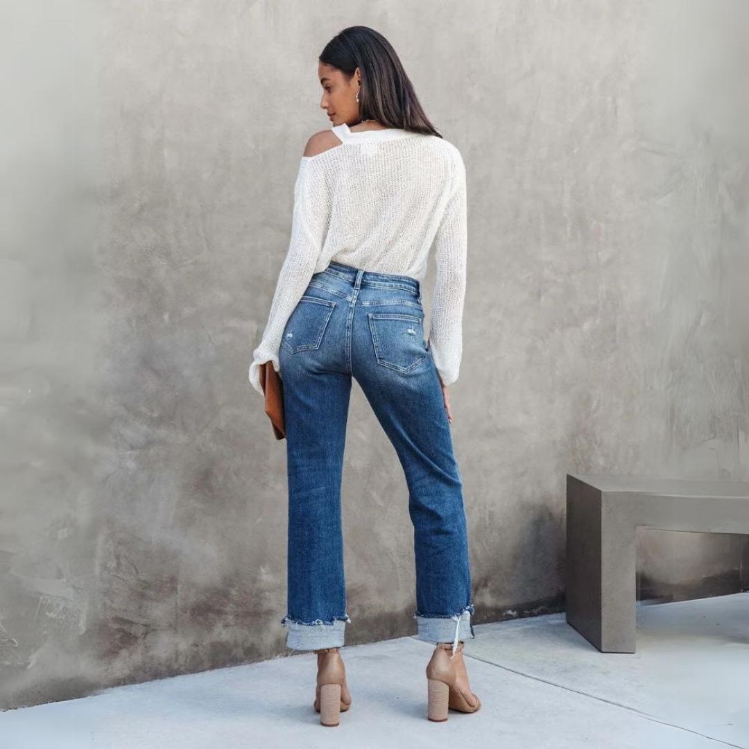 Pantalon en jean taille haute confortable pour femme