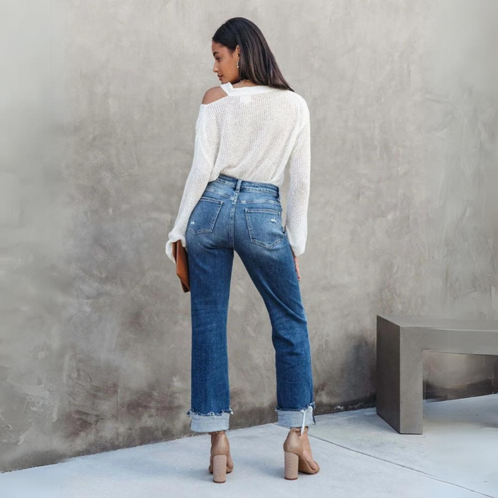 Pantalon en jean taille haute confortable pour femme