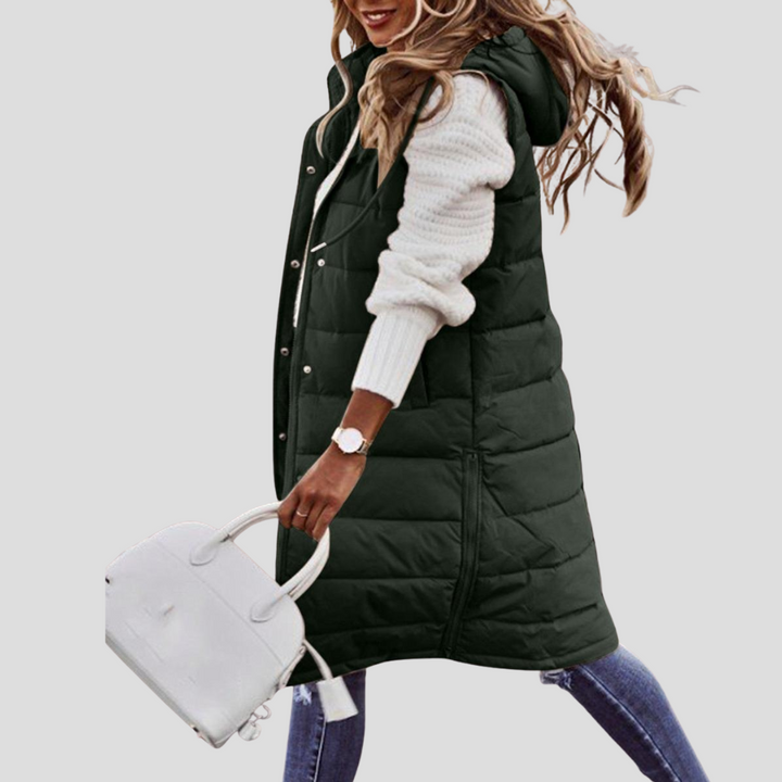 Bodywarmer long à capuche pour femme