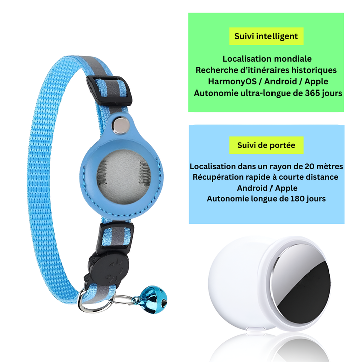 Collier GPS pour chat avec design réfléchissant