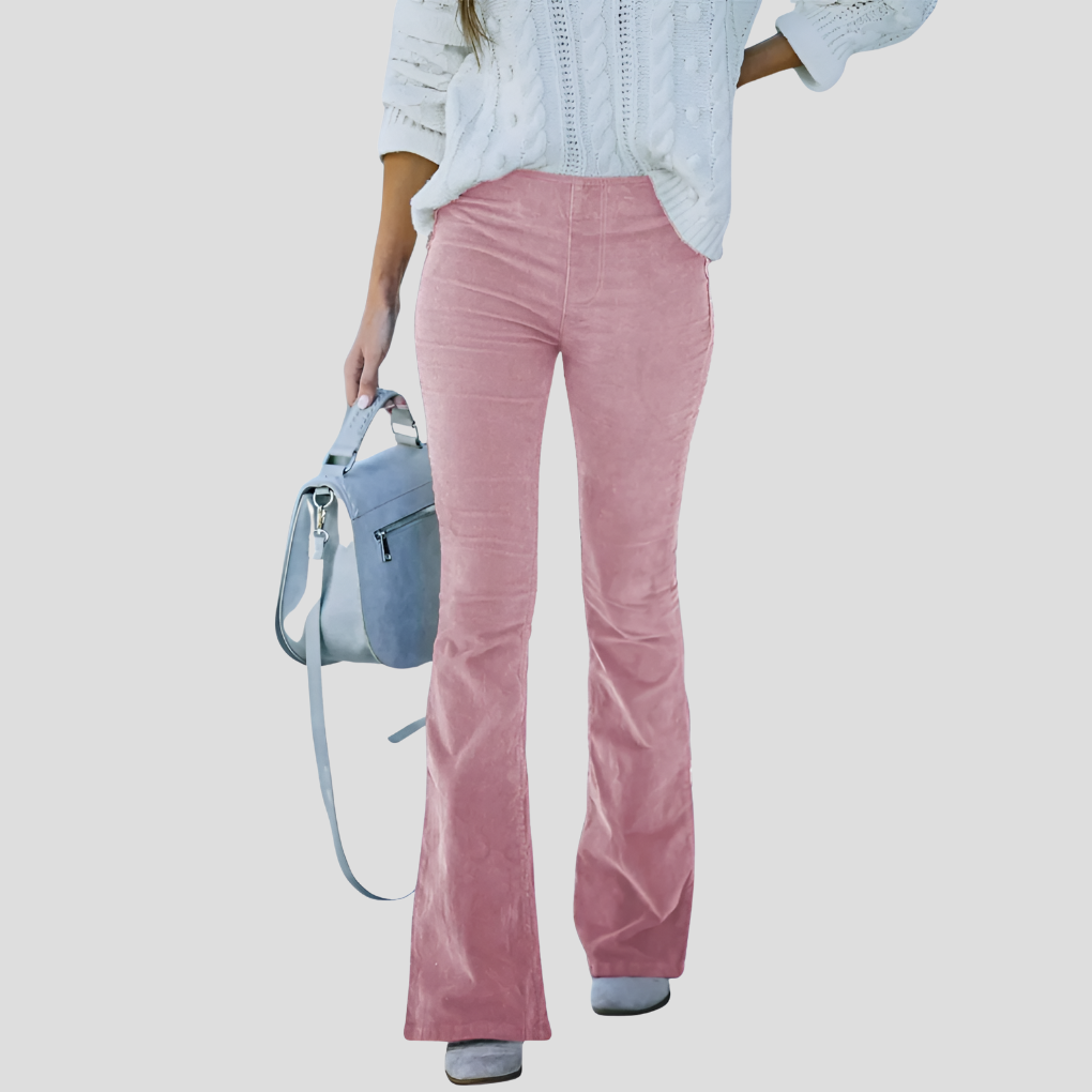 Pantalon taille haute en velours côtelé vintage pour femme