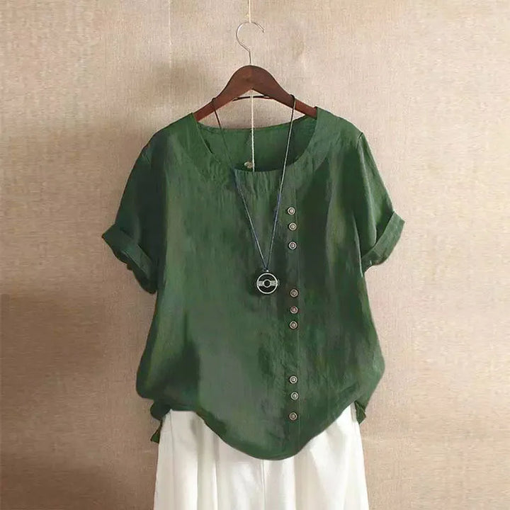 Verana – Blouse élégante en coton à manches courtes et détails de boutons