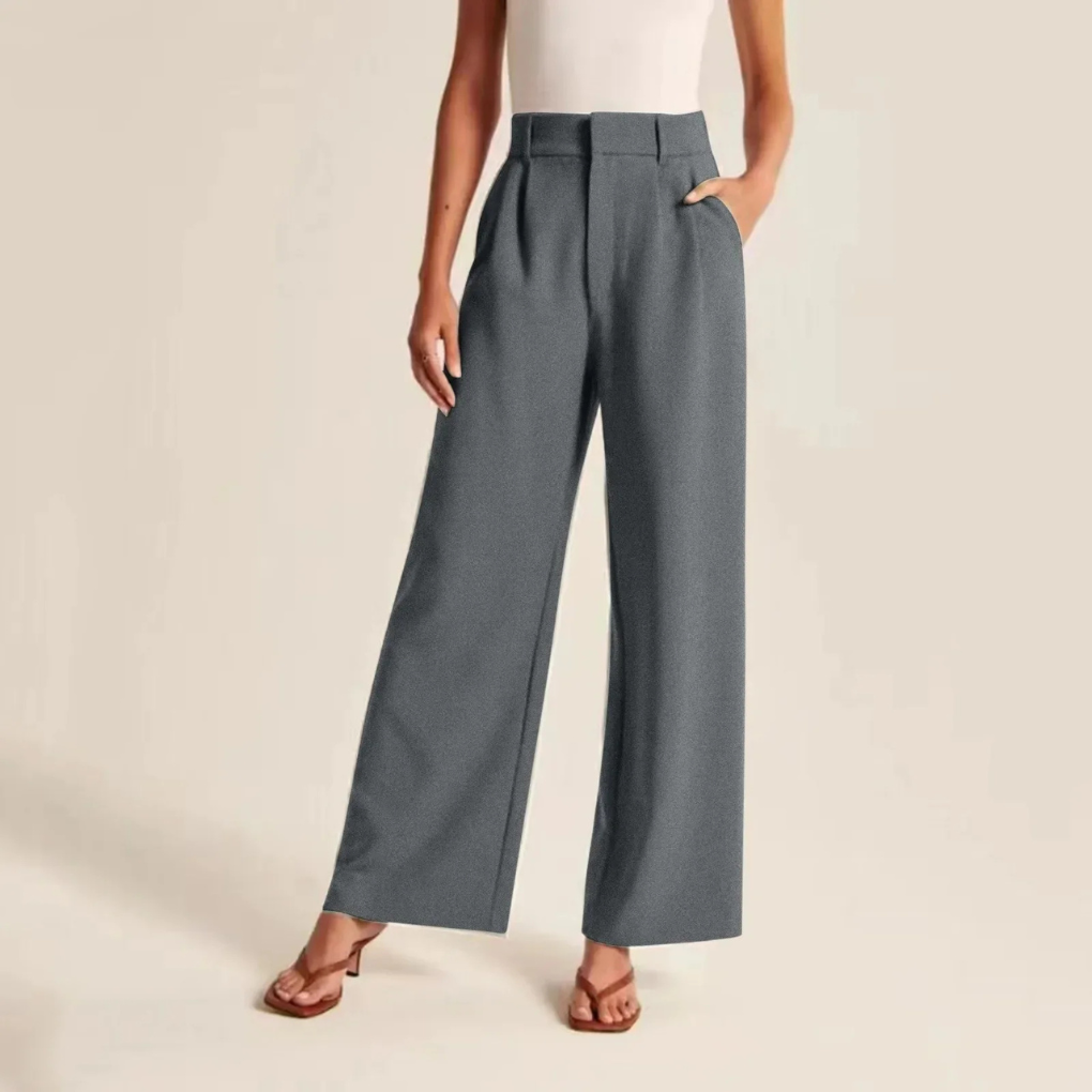 Pantalon taille haute plissé en lin