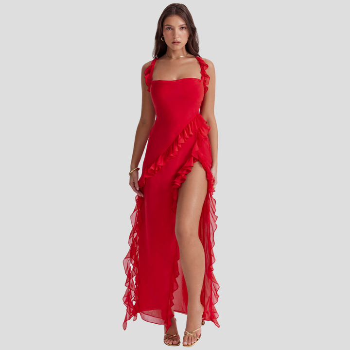 Robe Melantha à bretelles réglables et détails volantés