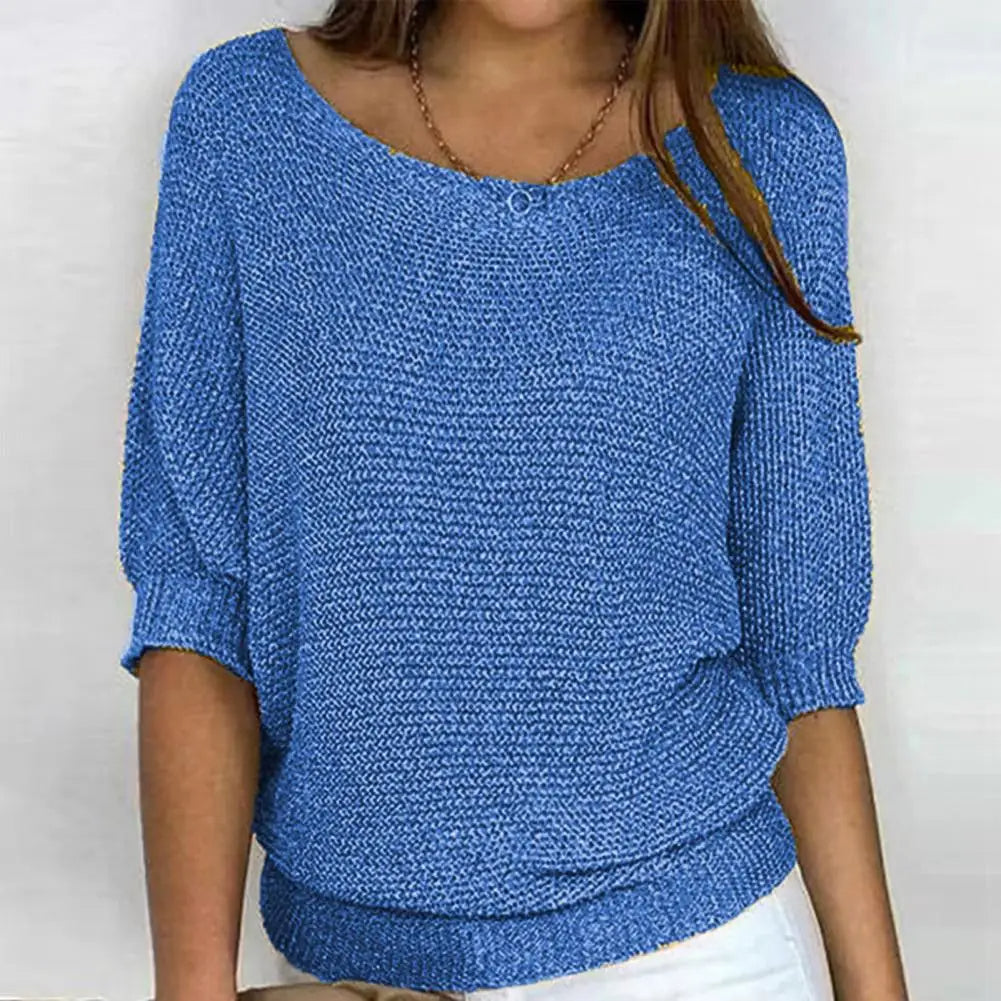 Noami – Pull tricoté chaud à manches papillon et col rond