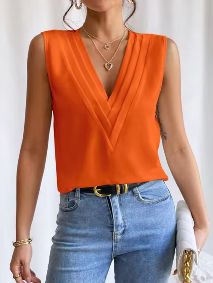 Top sans manches élégant à col en V pour femmes