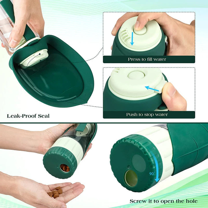 Bouteille d'eau et de nourriture portable pour chiens avec design 2 en 1