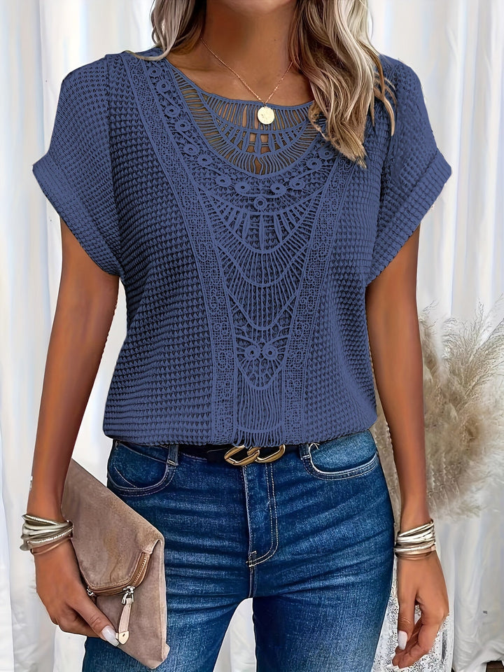 Inidana – T-shirt élégant en dentelle à manches courtes et col rond