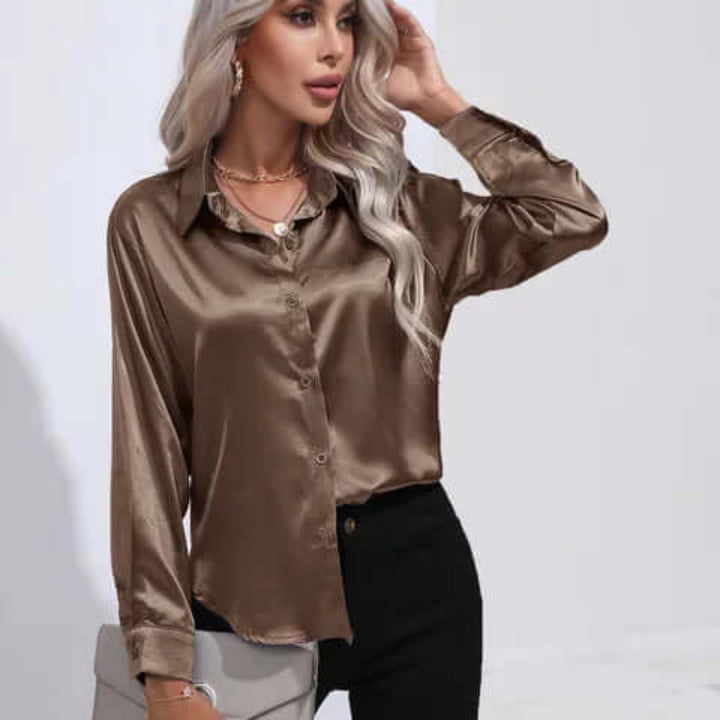 Chemisier ample à manches longues en satin pour femme