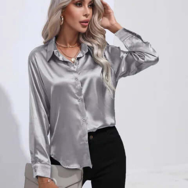 Chemisier ample à manches longues en satin pour femme