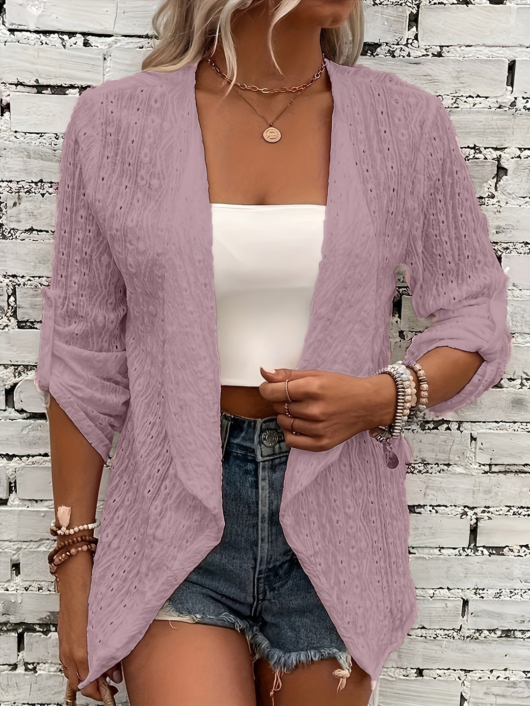 Cardigan coupe décontractée en tricot crocheté pour femme