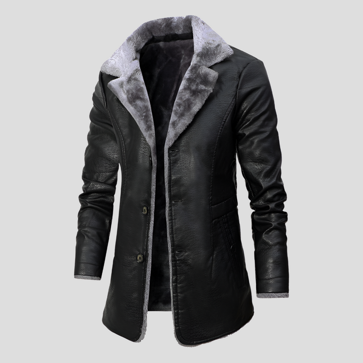 Manteau en cuir doublé en peau lainée pour homme