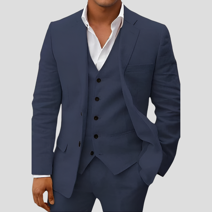 Ensemble trois pièces en lin pour homme : blazer, gilet et pantalon