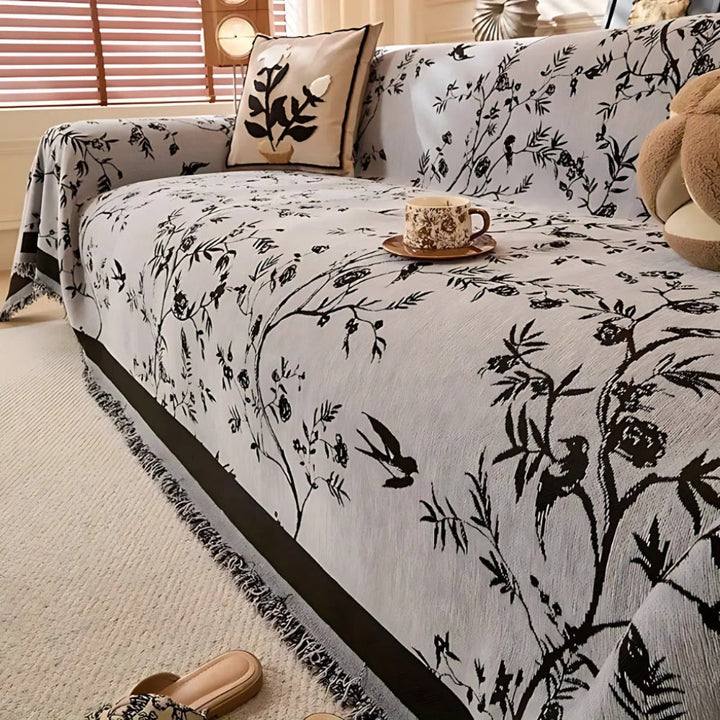 Élégant jeté à motifs floraux avec bordure à franges