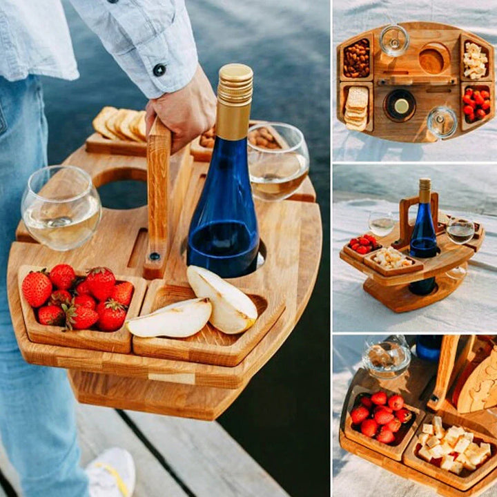Table à vin de pique-nique portable en bois