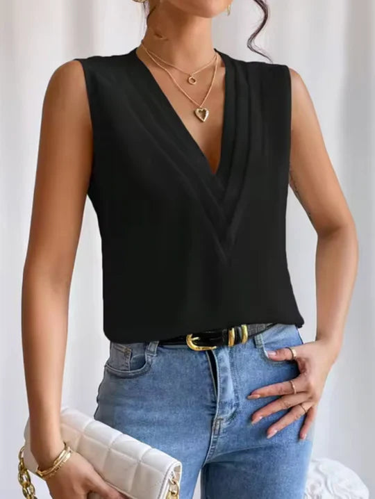 Haut élégant sans manches à col en V pour femme