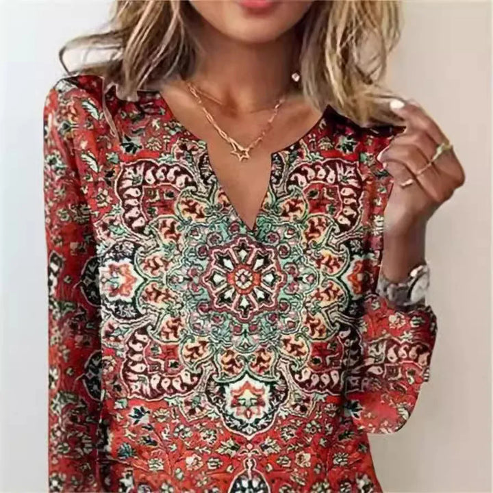Elina – T-shirt printanier avec imprimé Tie-Dye et col en V élégant