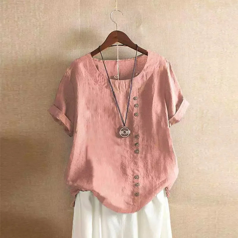 Verana – Blouse élégante en coton à manches courtes et détails de boutons