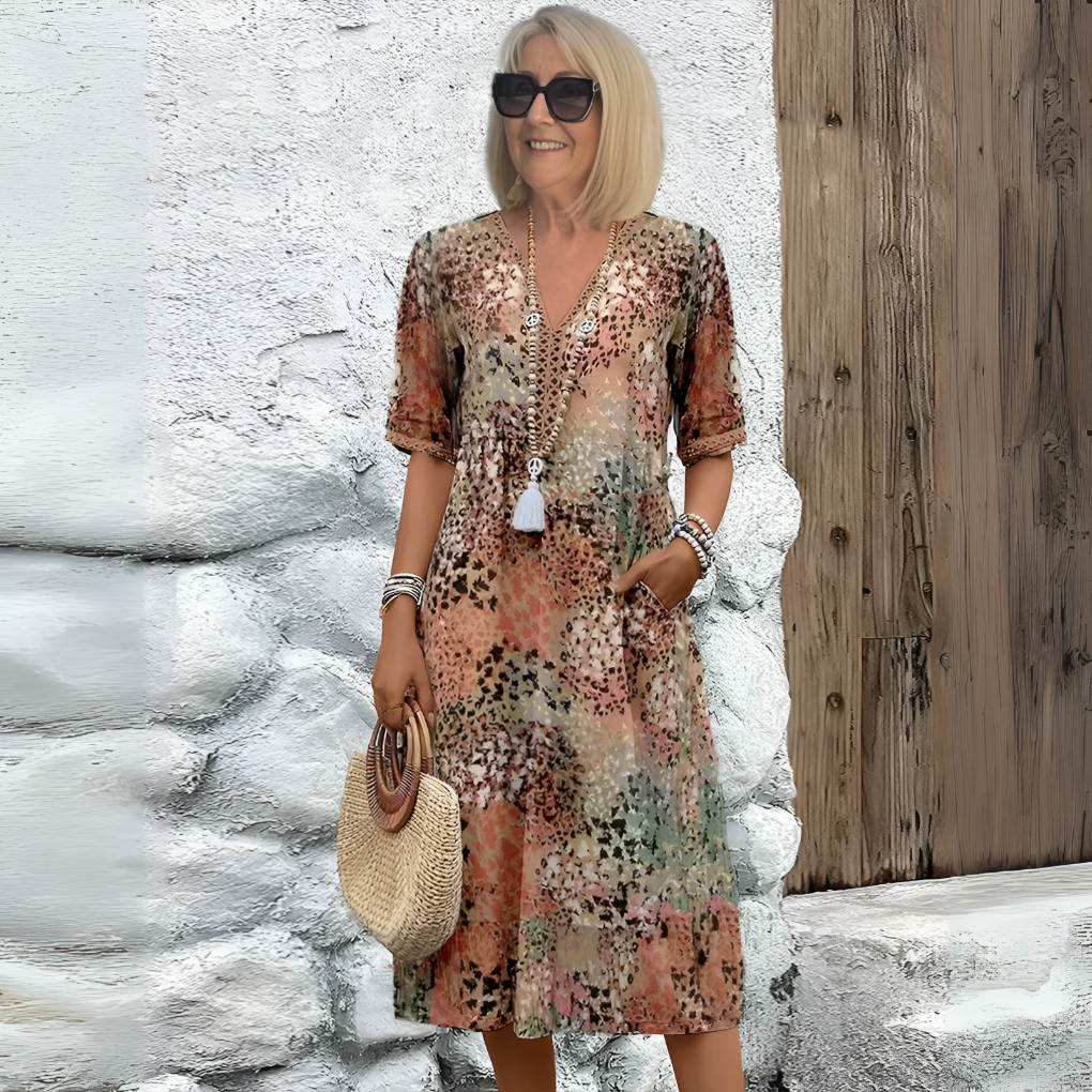 Robe mi-longue à col en V souple pour femme