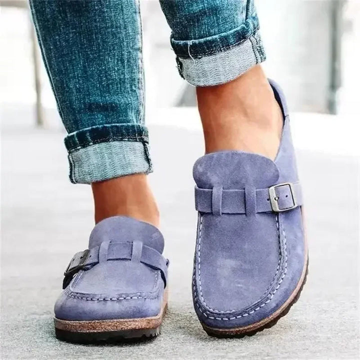 Mules plates rétro à boucle pour femme