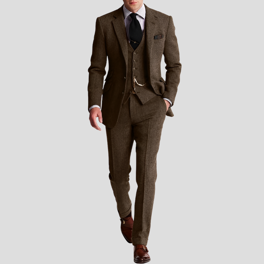 Costume 3 pièces pour homme, smoking classique et élégant en tweed