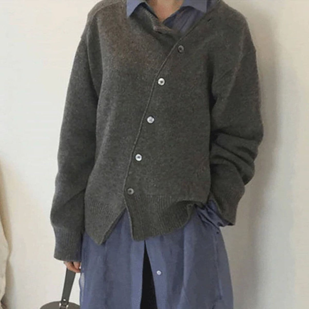 Louve - Cardigan doux pour femme avec bouton diagonal