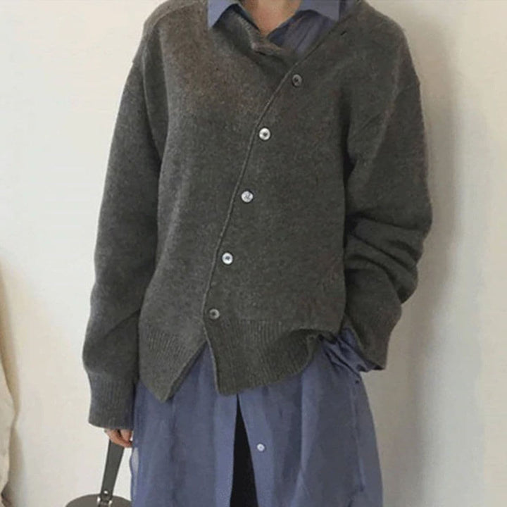 Louve - Cardigan doux pour femme avec bouton diagonal