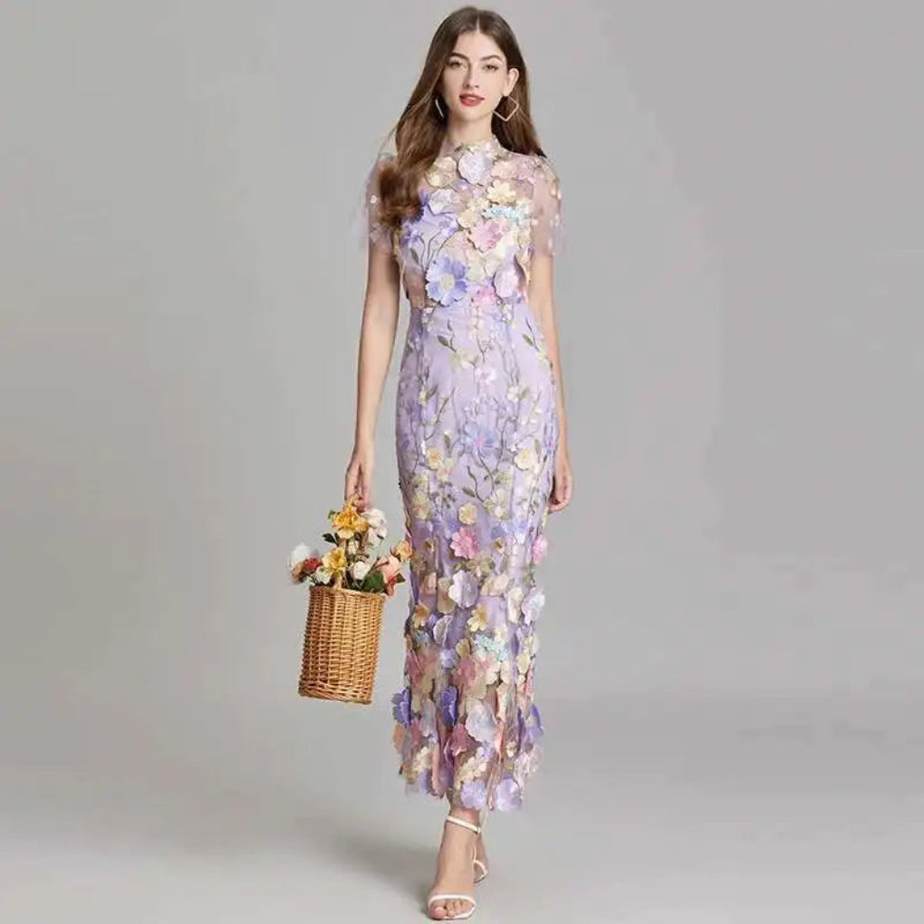 Robe de bal d'été en dentelle brodée pour femme