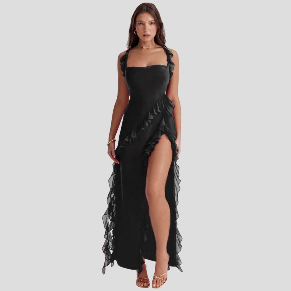 Robe Melantha à bretelles réglables et détails volantés