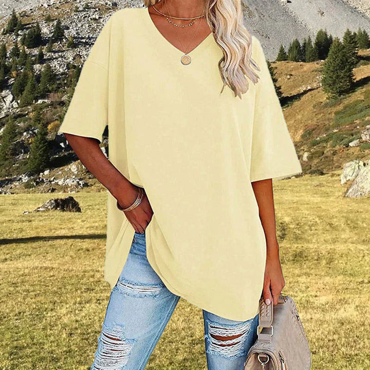 Lina - T-shirt décontracté à col en V surdimensionné pour femmes