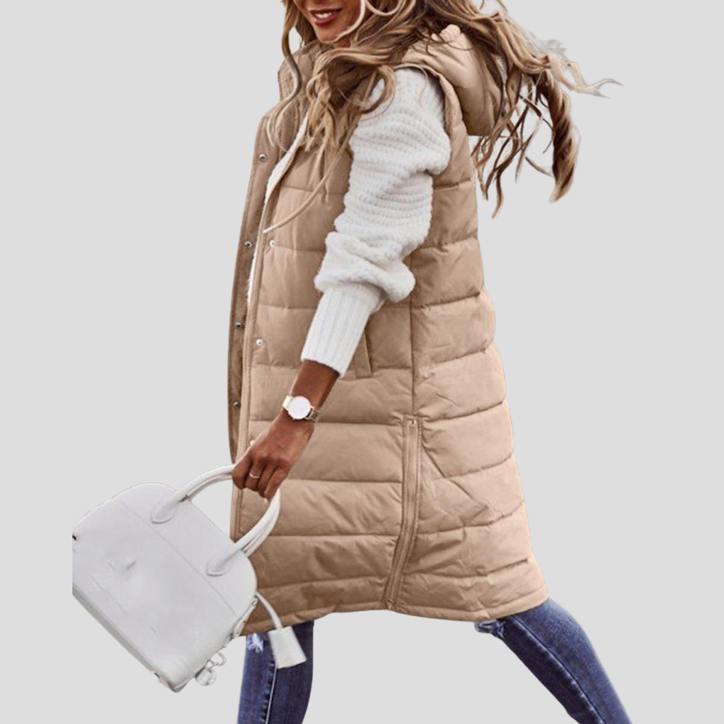 Bodywarmer long à capuche pour femme