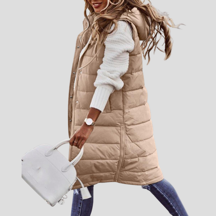 Bodywarmer long à capuche pour femme