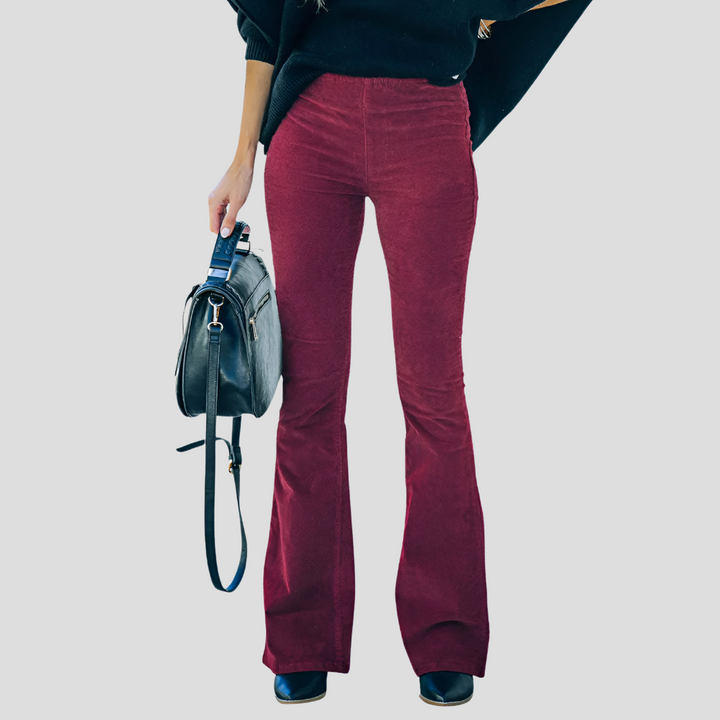 Pantalon taille haute en velours côtelé vintage pour femme