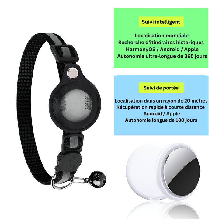 Collier GPS pour chat avec design réfléchissant